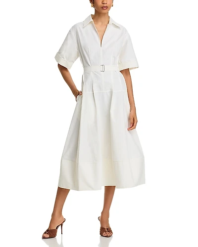 Simkhai Deanna Short Sleeve Belted Poplin Midi Dress