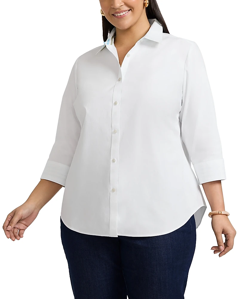 Foxcroft Plus Margie 3/4 Sleeved Pinpoint Oxford Shirt
