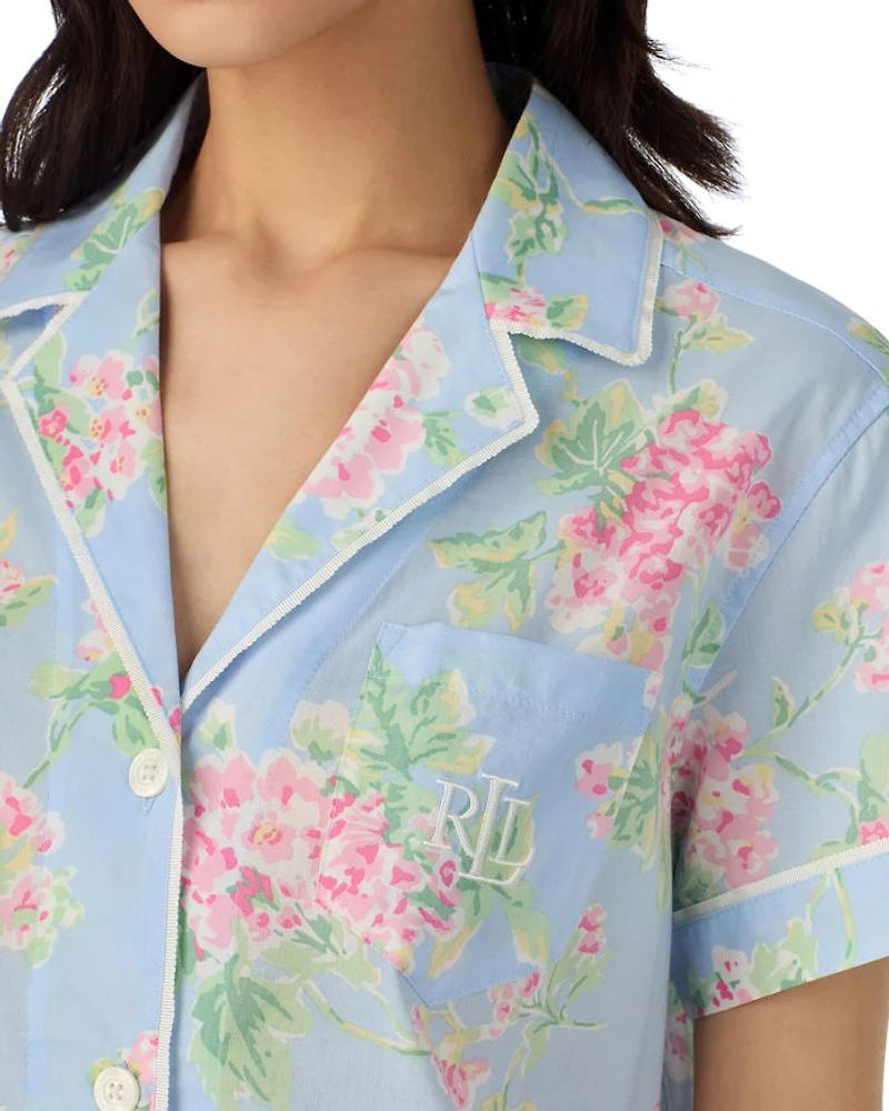 Floral Short Sleeve Notch Collar Cropped Pant PJ Set
