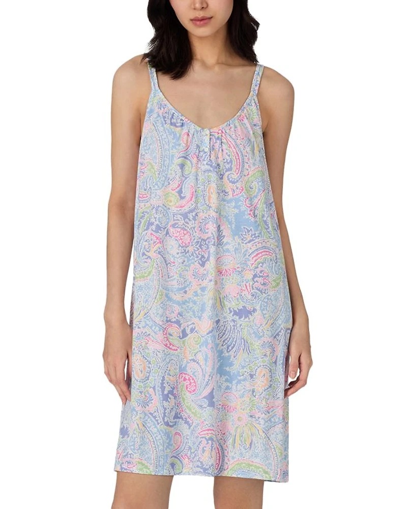 Double Strap Button V-Neck Short Gown