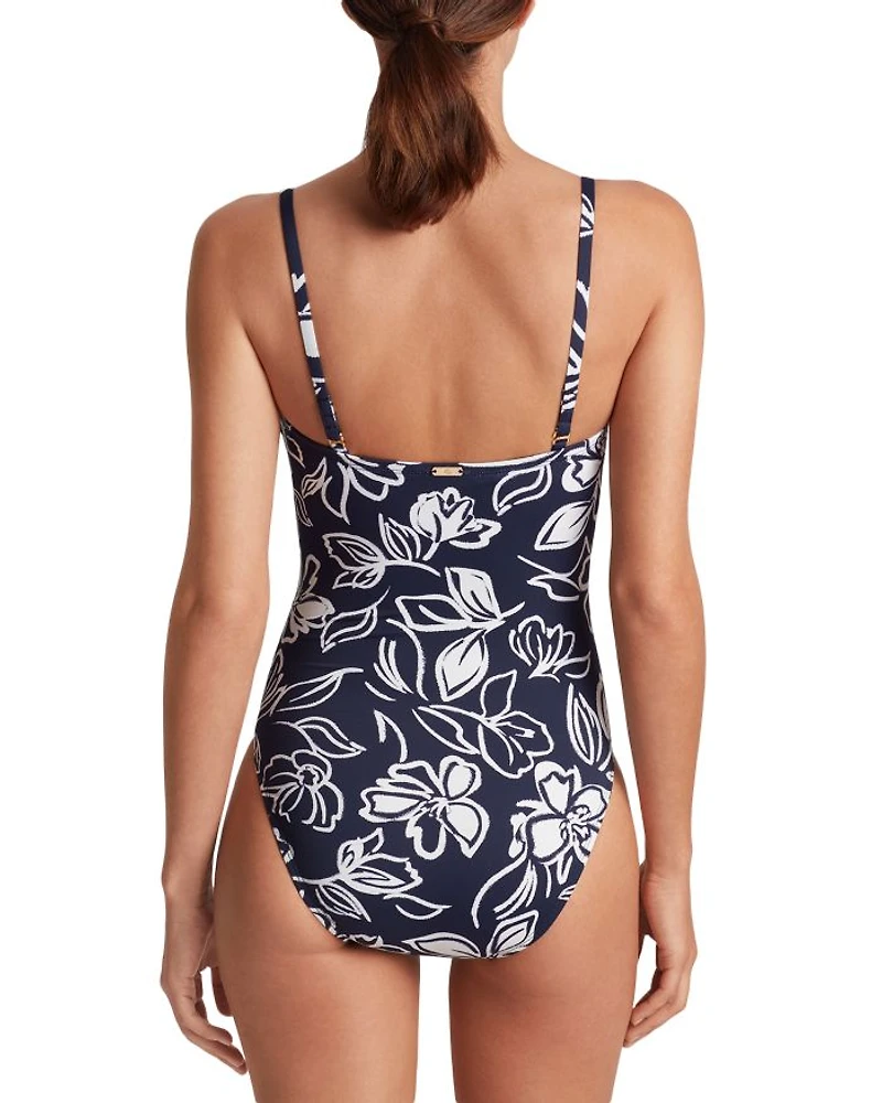 Printed Over The Shoulder One Piece Swimsuit