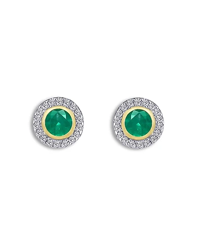Moon & Meadow 14K Yellow Gold Emerald & Diamond Halo Stud Earrings