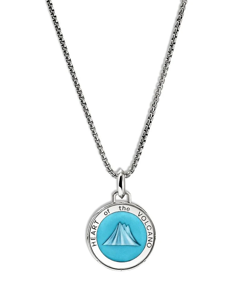 Men's Sterling Silver Modern Talisman Enamel Heart of the Volcano Pendant Necklace, 22"