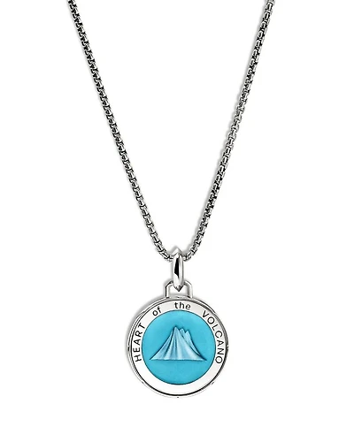 Men's Sterling Silver Modern Talisman Enamel Heart of the Volcano Pendant Necklace, 22"