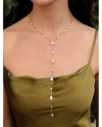 Mixed Cubic Zirconia Lariat Necklace 18K Gold Plated, 15"-18"
