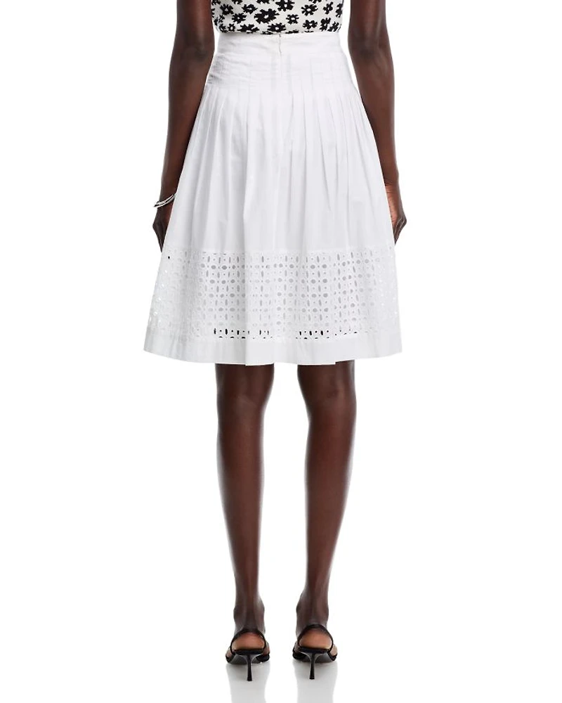 Pleated Eyelet Embroidered Skirt