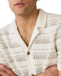 Open Knit Striped Short Sleeve Button Up