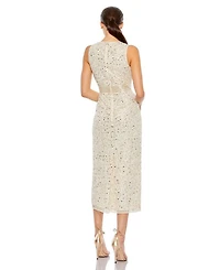 Geometric Embellished Sleeveless A Line Dress