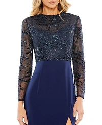 Embellished High Neck Bodice Faux Wrap Gown