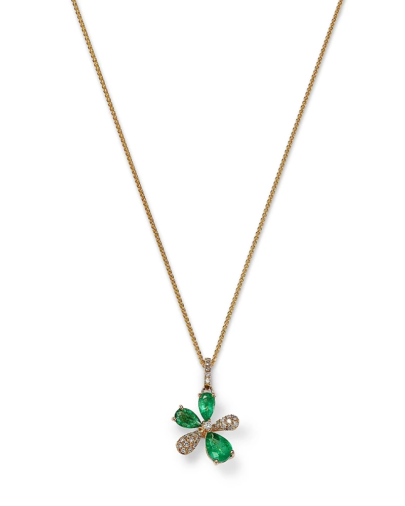 Bloomingdale's Fine Collection Emerald & Diamond Flower Pendant Necklace