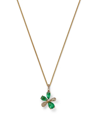 Bloomingdale's Fine Collection Emerald & Diamond Flower Pendant Necklace