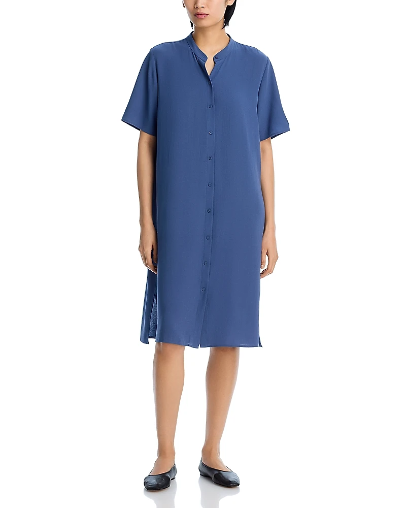 Eileen Fisher Silk Mandarin Collar Shirtdress