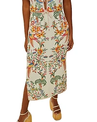 Farm Rio Delicate Forest Off White Linen Midi Skirt
