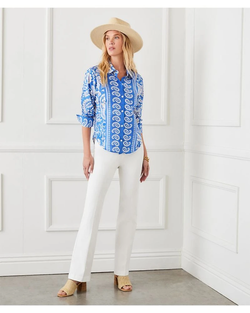 Ruched Sleeve Paisley Print Shirt
