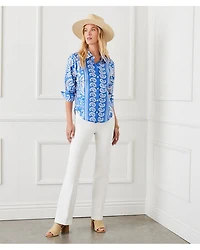 Ruched Sleeve Paisley Print Shirt