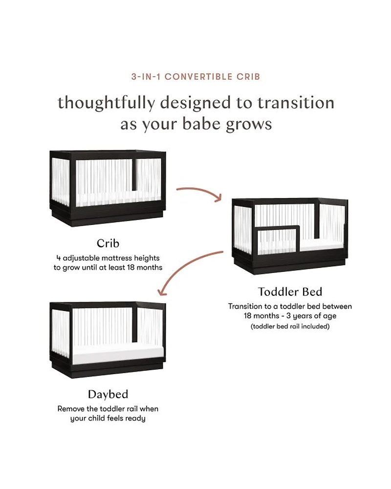 Harlow Acrylic 3 in 1 Convertible Crib with Toddler Bed Conversion Kit