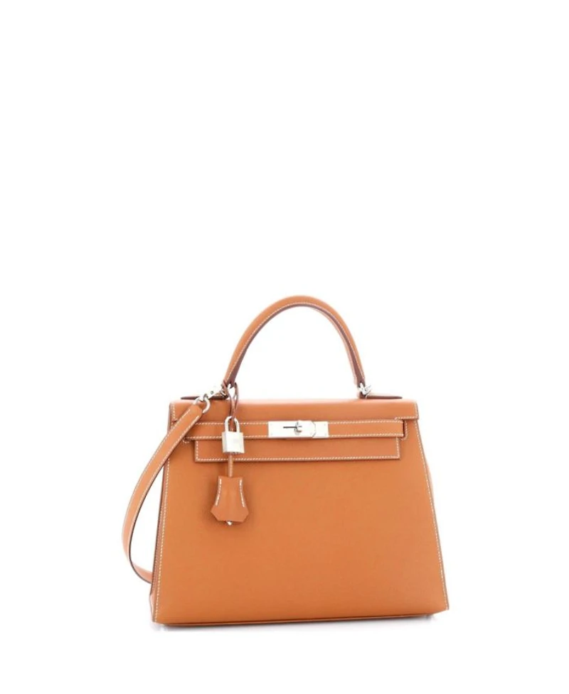 Kelly 28 Handbag Brown Epsom with Palladium Hardware