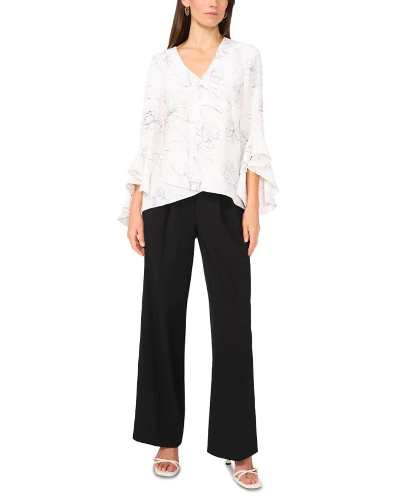 V Neck Flutter Sleeve Blouse
