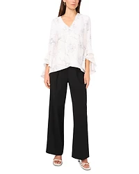 V Neck Flutter Sleeve Blouse