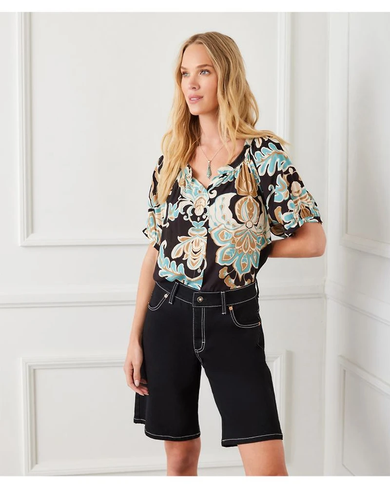 Petite Short Sleeve Peasant Top