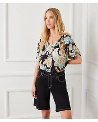 Petite Short Sleeve Peasant Top