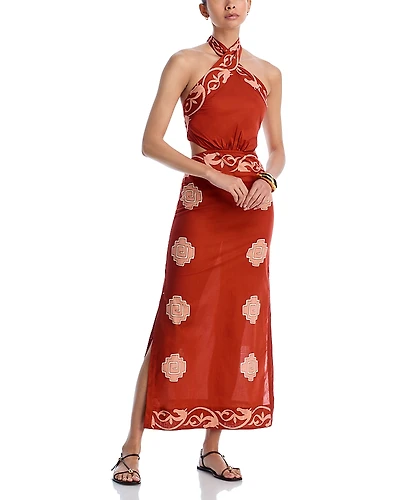Johanna Ortiz Printed Cut Out Halter Maxi Dress