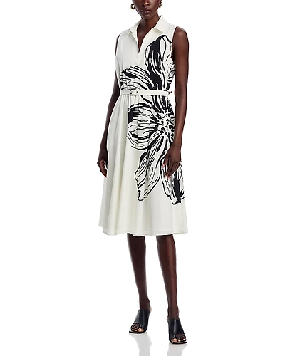 T Tahari Flower Print Belted Dress