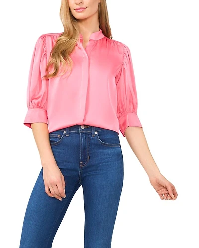 Ruched Sleeve Hidden Placket Top