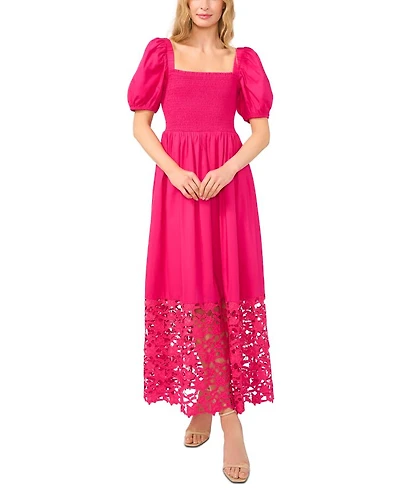 Puff Sleeve Combo Tiered Maxi Dress