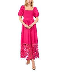 Puff Sleeve Combo Tiered Maxi Dress