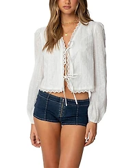 Edikted Lesley Cotton Lace Tie Front Top