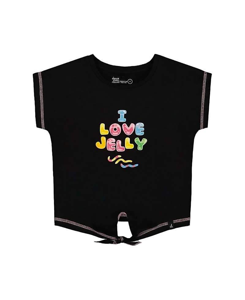 Deux par Girls' Organic Cotton Tee with Print and Knot - Little Kid