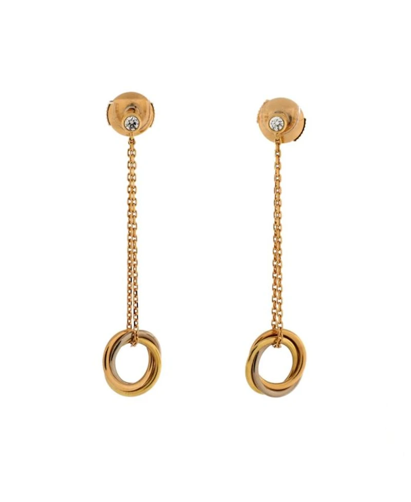 Trinity Diamond Drop Earrings 18K Tricolor Gold