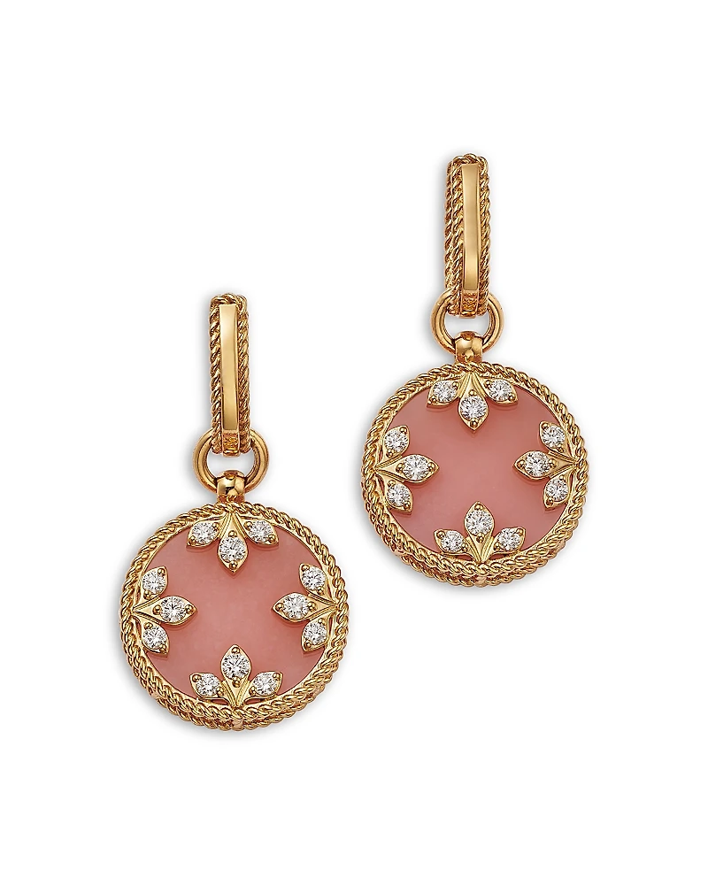 Roberto Coin 18K Yellow Gold Diamond & Pink Opal Venetian Princess Medallion Earrings