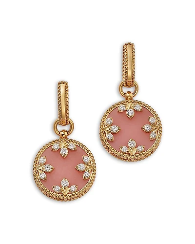 Roberto Coin 18K Yellow Gold Diamond & Pink Opal Venetian Princess Medallion Earrings