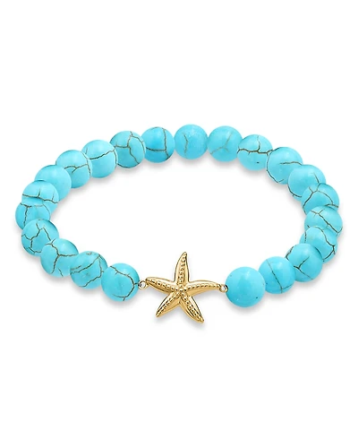 Aqua Starfish Charm Gemstone Beaded Stretch Bracelet
