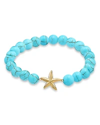 Aqua Starfish Charm Gemstone Beaded Stretch Bracelet
