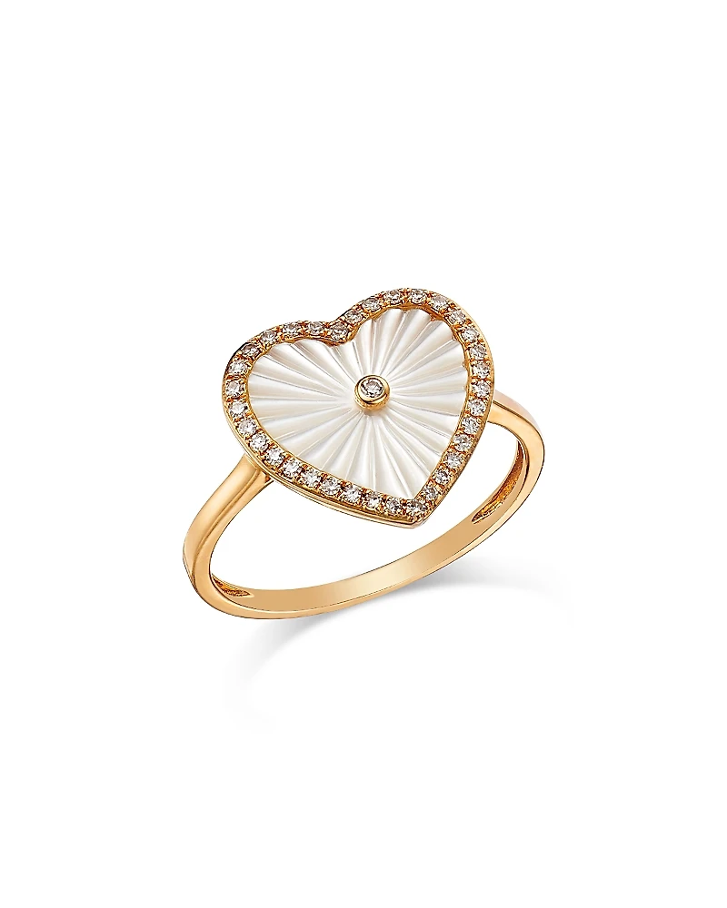 Bloomingdale's Fine Collection Mother of Pearl & Diamond Heart Ring