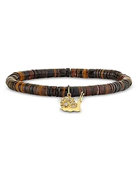 Sydney Evan 14K Yellow Gold Dark Brown Heishi & Diamond Snail Charm Beaded Stretch Bracelet