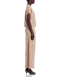 Short Sleeve Sweater Top & Pleated Waist Pants