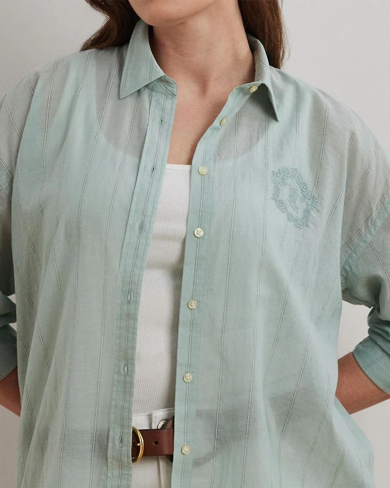 Plus Oversize Striped Cotton Voile Shirt