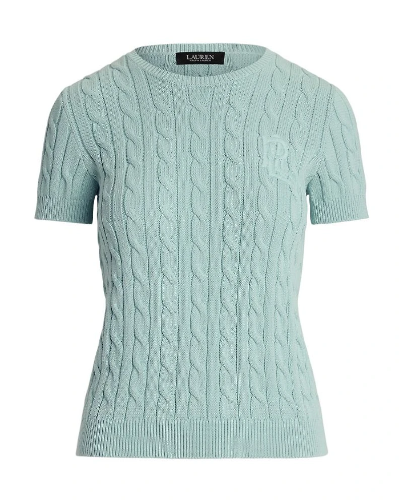 Cable Knit Cotton Short Sleeve Sweater