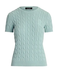 Cable Knit Cotton Short Sleeve Sweater