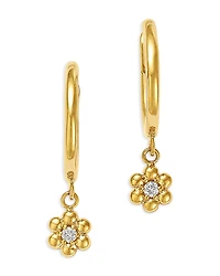 Zoe Chicco 14K Yellow Gold Prong Diamonds Flower Dangle Huggie Hoop Earrings