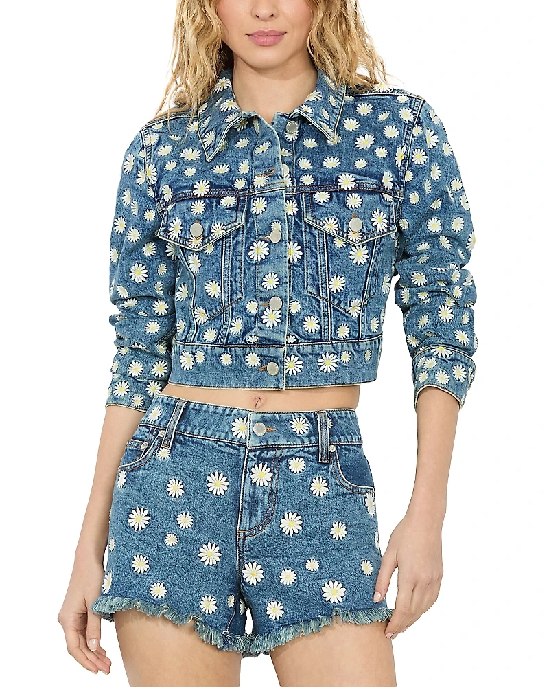 Alice and Olivia Jeff Embroidered Cropped Jacket