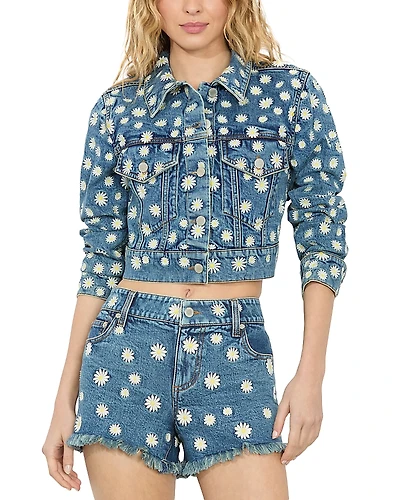 Alice and Olivia Jeff Embroidered Cropped Jacket