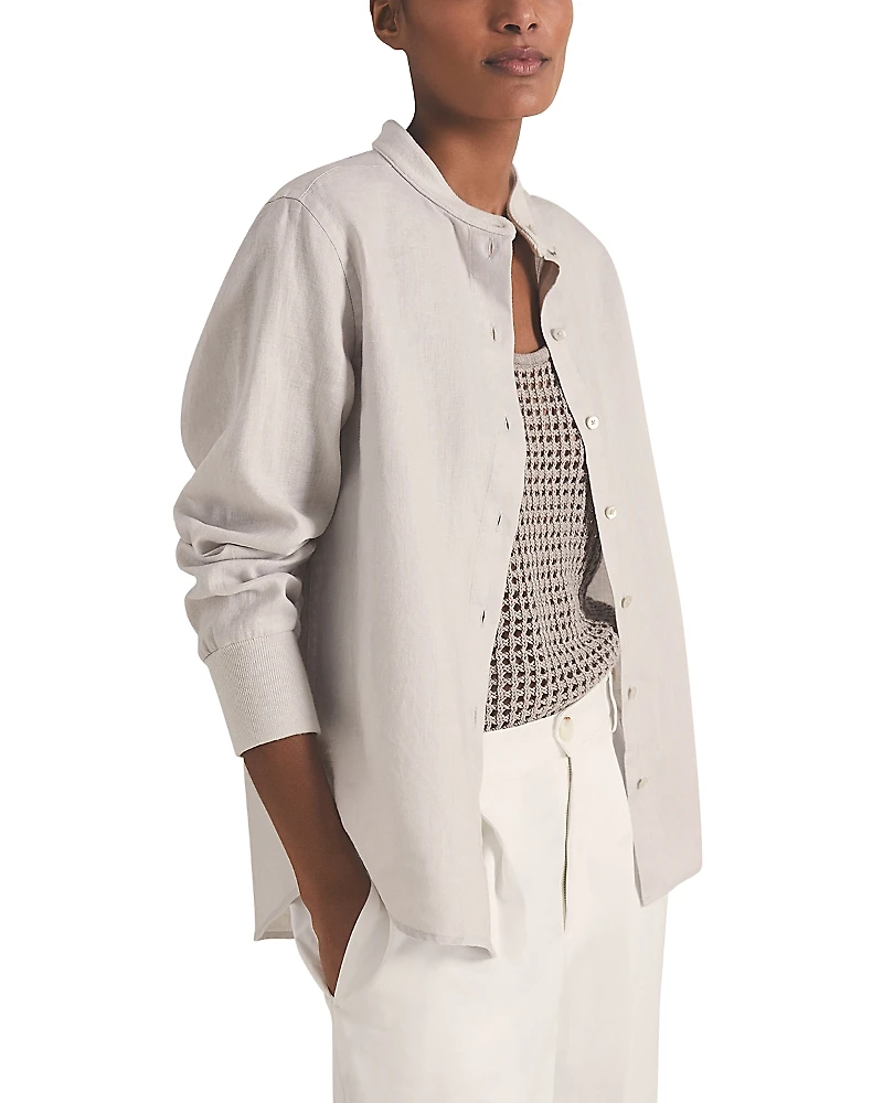 Reiss Les 100 Ciels Linen Ribbed Trim Shirt