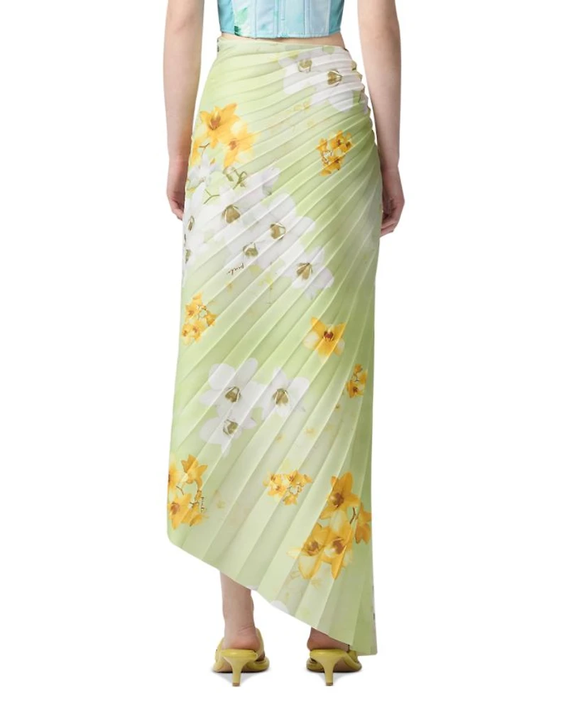 Ghiandaia Floral Pleated Asymmetric Skirt