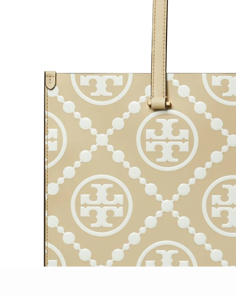 T Monogram Contrast Leather Tote