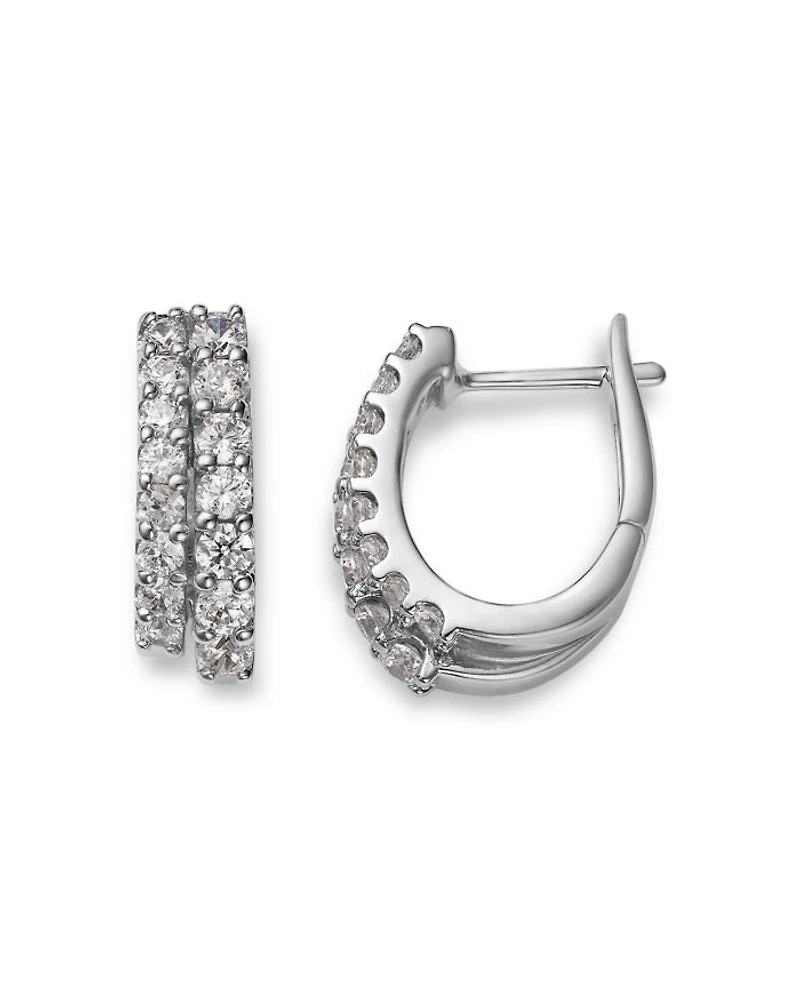 Diamond Double Huggie Hoop Earrings in 14K Gold